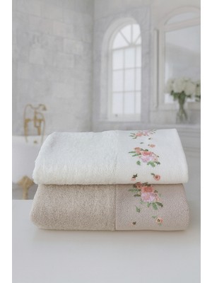 Emillie %60 Bambu-%40 Pamuk Nakışlı Bahar 2 Li Havlu Set ( 2 Adet 50X90CM )