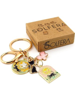 Solfera Kedi Tarot Güneş ve Ay Kelebek Şans Çanta Süsü Charm Anahtarlık KY135