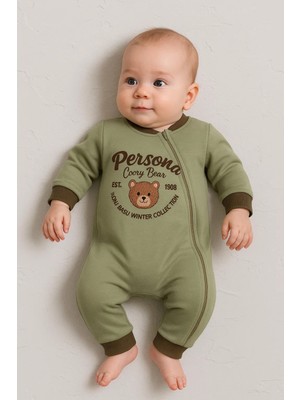 Çamaşır Kenti Persona Bear Nakışlı % 100 Pamuk Erkek Bebek Tulum