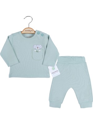 Çamaşır Kenti Koala Cep Nakışlı Omuzdan Düğmeli % 100 Pamuk Erkek Bebek Takım