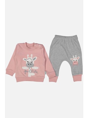 Çamaşır Kenti Zürafa Nakışlı % 100 Pamuk Kız Bebek Takımı