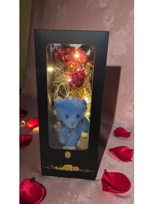 UltraMint Sevgililer Günü Lüks Ayıcık ve Ledli Sonsuzluk Güllü Kutusu 28CM