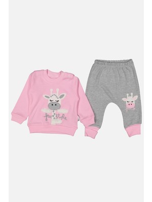 Çamaşır Kenti Zürafa Nakışlı % 100 Pamuk Kız Bebek Takımı