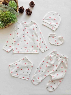 %100 Pamuk Kız Bebek Yeni Doğan 5’li Hastane Çıkış Seti / Zıbın / Mevlüt Set