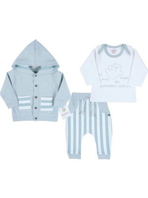Çamaşır Kenti Ayıcık Nakışlı Hırkalı % 100 Pamuk Erkek Bebek Takım