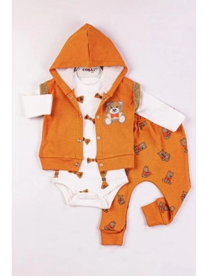 Çamaşır Kenti Bear Nakışlı Yelekli 3'lü Erkek Bebek Takımı