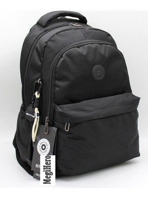 MegiHero 2200 Suya Dayanıklı Kumaş Okul Çantası Unisex Okul Sırt Çantası Siyah