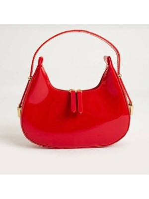 Legend Aksesuar Kadın Rugan Deri Baget Cherry Bag Fermuar Kapamalı Cherry Bag Özel Askı Detaylı Kol Çantası