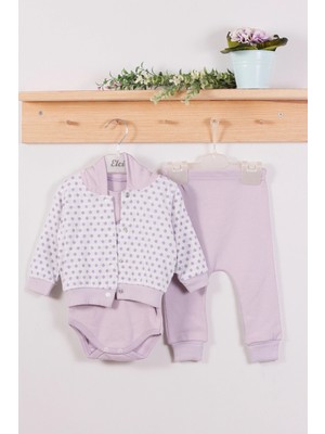 Çamaşır Kenti Puan Desenli Kapişonlu % 100 Pamuk 3'lü Kız Bebek Takım