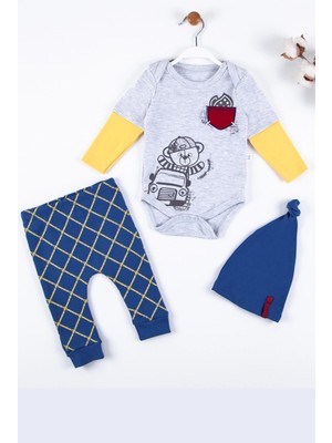 Çamaşır Kenti Cep Nakışlı Bear Desenli 3'lü % 100 Pamuklu Erkek Takım