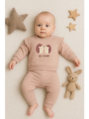 Çamaşır Kenti Kirpi Nakışlı % 100 Pamuk 2'li Kız Bebek Takım