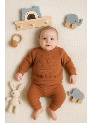 Çamaşır Kenti Bear Gofre Kabartmalı 2'li Erkek Bebek Takımı