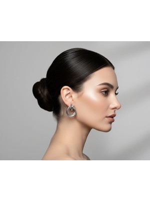 Hayal Çanta 316L Gümüş Renk Iç Içe Geçmiş Ikili Halka Küpe