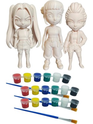 Kpop Figürü 3'lü Set 3D Baskı Boyama Seti