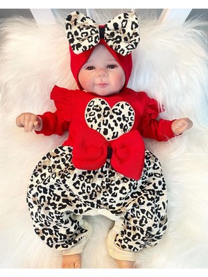 Çamaşır Kenti Leopar Desenli Fiyonklu % 100 Pamuk Kız Bebek Tulum
