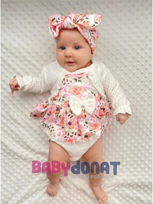 Çamaşır Kenti Bahar Çiçekleri Desenli Bandanalı Kız Bebek Romper