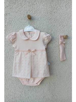 Çamaşır Kenti Bebek Yakalı Çiçek Işlemeli Bandanalı Badi 3-6-9 Ay