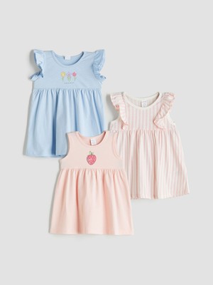 Lc Waikiki Yeni Sezon Bisiklet Yaka Kolsuz Baskılı Kız Bebek Elbise 3'lü