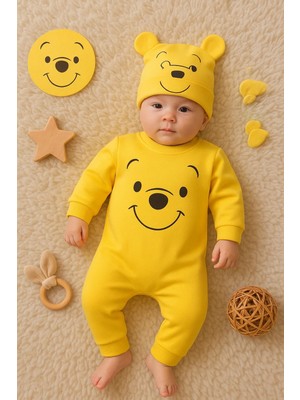 Çamaşır Kenti The Bear Desenli % 100 Pamuk Şapkalı Tulum