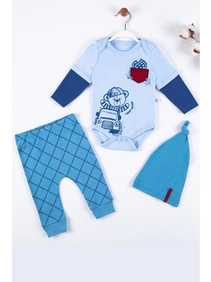 Çamaşır Kenti Cep Nakışlı Bear Desenli 3'lü % 100 Pamuklu Erkek Takım