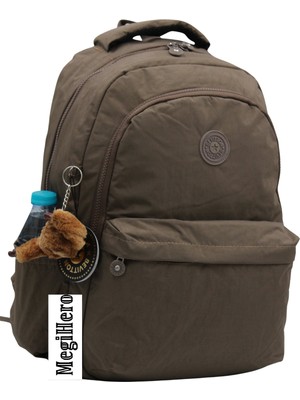 MegiHero 2200 Suya Dayanıklı Kumaş Okul Çantası Unisex Okul Sırt Çantası Kahverengi