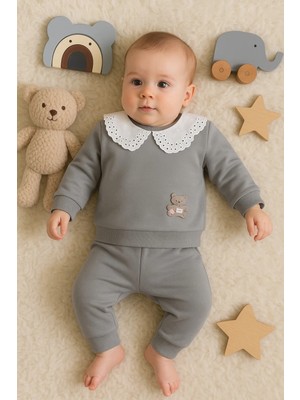 Çamaşır Kenti Dantel Yakalı Pamuklu 2'li Kız Bebek Takımı