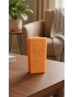 Raw Home The Sun Tarot Figürlü Mandalina Kokulu %100 Soya Wax, Dekoratif Blok Mum – El Yapımı
