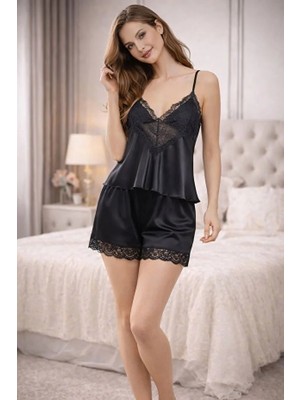 Jermo Kadın Saten Dantel Detaylı 2 Li Şortlu Takımı