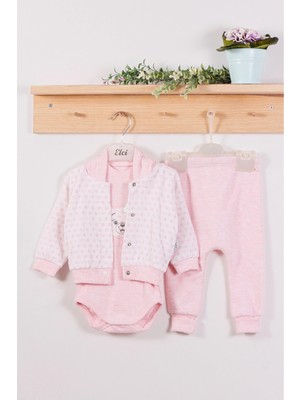 Çamaşır Kenti Puan Desenli Kapişonlu % 100 Pamuk 3'lü Kız Bebek Takım