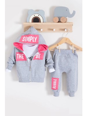 Çamaşır Kenti Simply Desenli Kapişonlu 3'lü Kız Bebek Takımı