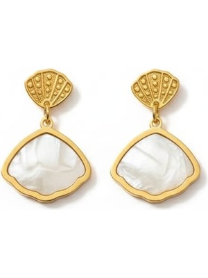 Hayal Çanta 316 L Çelik Gold Sedefli Istiridye Küpe