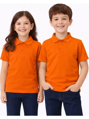 Okul Turuncu Polo Yaka Kısa Kol Tişört Kıyafetleri Üniforması Çocuk Genç