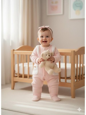 %100 Pamuk Kız Bebek Tulum – Pembe, Günlük Kullanım (0-6 Ay)
