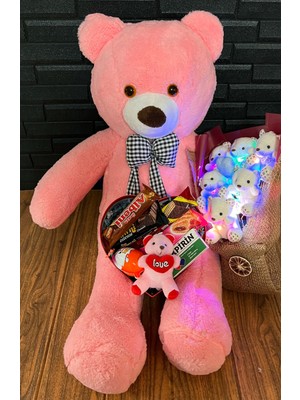 UltraMint Sevgiliye Hediye Ayıcık Buketi 80CM Pembe Ayıcık ve Kalp Kutuda Mini Ayıcık Çikolatalar