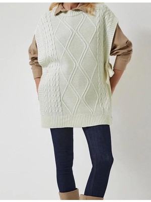 Yuga Knitting Yandan Bağlamalı Triko Örgü Detaylı Uzun 75CM Kadın Süveteri