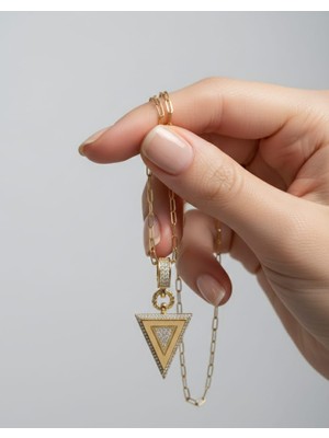 Hayal Çanta Kadın Gold Renk Zirkon Taşlı Çağla Şikel Üçgen Tasarım Kolye