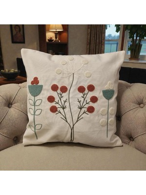 Mutlu Köşe Keten Pamuk Kumaş Panç Işlemeli Kırlent Kılıfı (Punch)