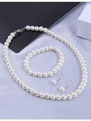 Ravinity 10 mm Inci Boncuklu Kolye Küpe Bileklik Set