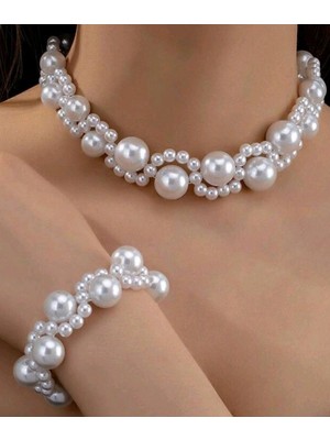 Ravinity Büyük Inci Detaylı Şık Hediye Incili Kolye Bileklik Set