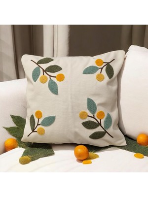 Mutlu Köşe Keten Pamuk Kumaş Panç Işlemeli Kırlent Kılıfı (Punch)