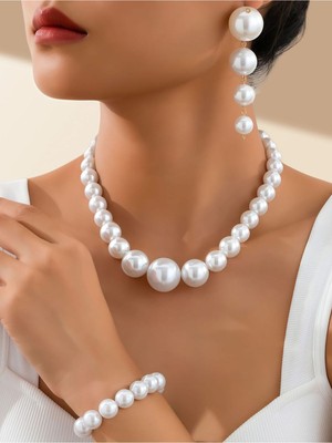 Ravinity Büyük Incili Hediye Seti Inci Kolye Küpe Bileklik Set