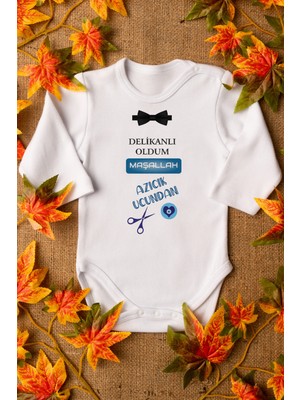 Overoz Delikanlı Oldum Yazılı Sünnet Kıyafeti Uzun Kollu Beyaz Bebek Body Zıbın 5581