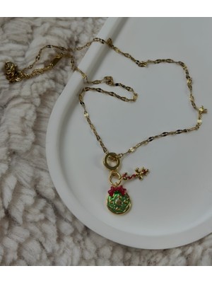 Yılbaşı Temalı Kurabiye Baston Şeker Charmlı 316L Paslanmaz Çelik Kolye