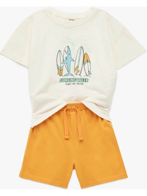 Koton Pamuklu Baskılı 2'li Beyaz Erkek Bebek Alt-Üst Takım 6SMB10081TK