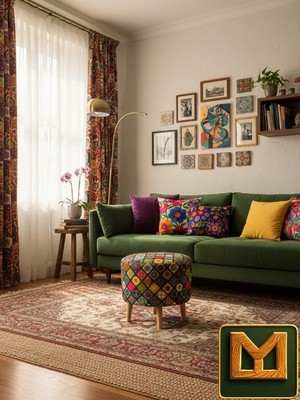 Diday Bohem Silindir Puf Gürgen Ayaklı Tabure Dekoratif Otantik Mozaik Ahşap Salon Dekorasyon 40X40X40 Ölçülerindedir Raşel Kumaş Rahat ve Konforluo Oturum Sağlar Ayak Uzatmak Içinde Tercih  Edilir