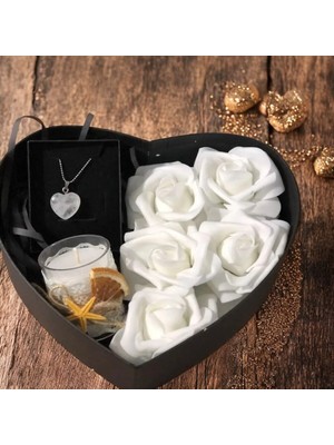 UltraMint Sevgililer Günü Siyah Kalp Kutu ile Özel Doğal Taşlı Mum ve Kolye