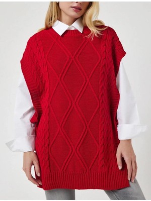 Yuga Knitting Yandan Bağlamalı Triko Örgü Detaylı Uzun 75CM Kadın Süveteri