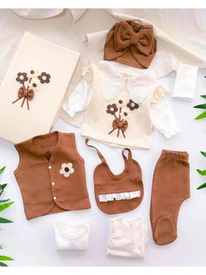 Çamaşır Kenti Fiyonk ve Çiçek Detaylı %100 Pamuk 10 Parça Bebek Hastane Çıkış