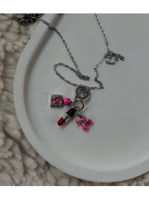 Barbie Çizgi Film Temalı Charmlı 316L Paslanmaz Çelik Kolye