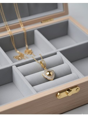 Hayal Çanta 316L Gold Renk Zirkon Taşlı Kalkan Kolye